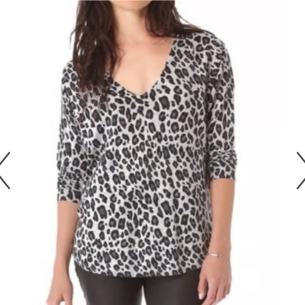 Joie Grey & Black Oversized Cheetah Print V Neck Sweater - Picture 3 of 6